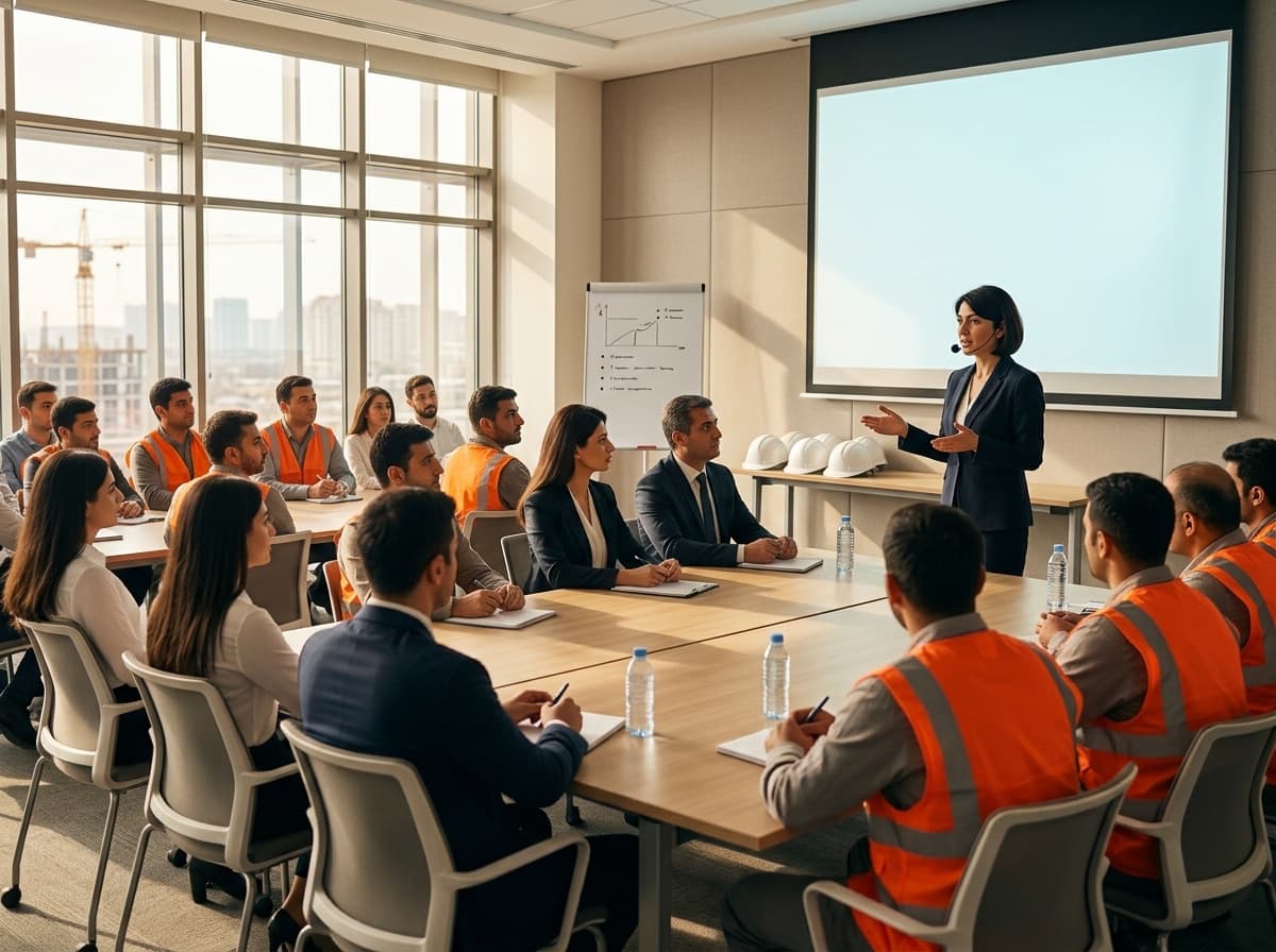 Təlim otağında ofis əməkdaşları və jiletli sahə işçiləri üçün ixtisasartırma seminarı keçirilir