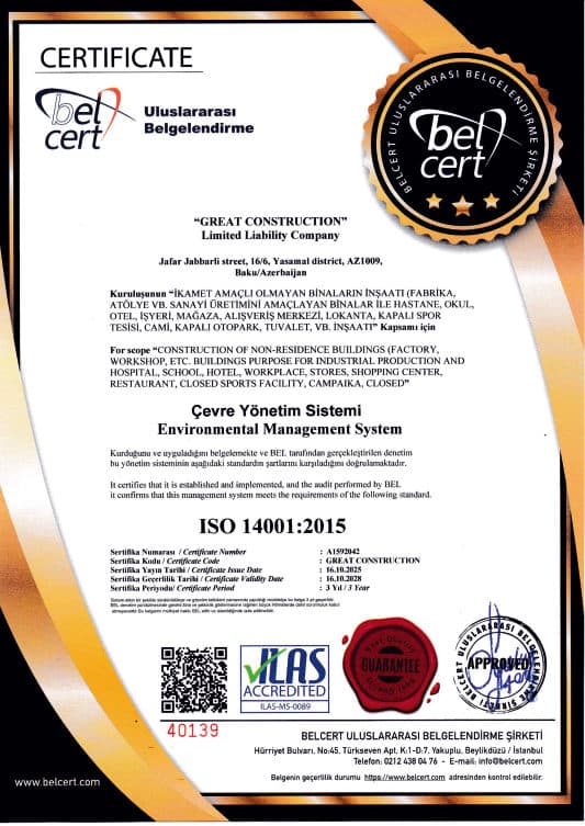 ISO 14001:2015 sertifikatı — bel cert