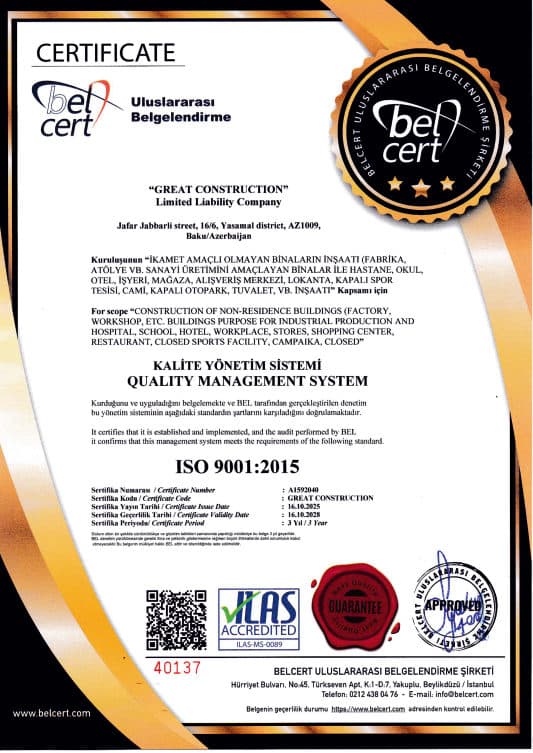 ISO 9001:2015 sertifikatı — bel cert