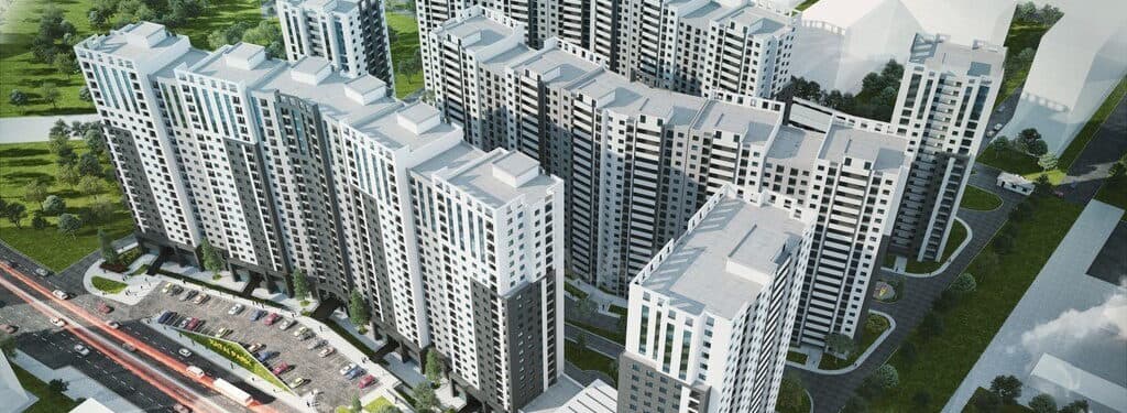 «Xətai Park» yaşayış kompleksinin çoxmərtəbəli binalarının quşbaxışı görünüşü